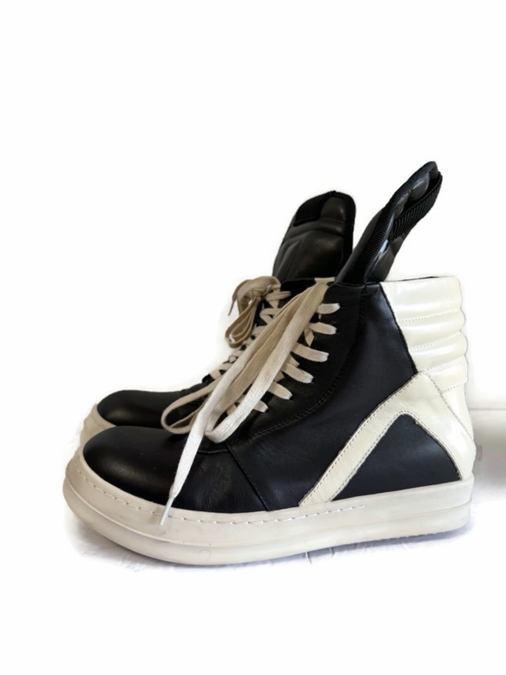 Rick Owens Black and White Geobaskets High-Top Sneakers Size40/US 7.5-8